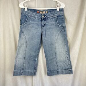 🌞 VTG Y2K Juicy Couture Blue LOW RISE Denim Pants Shorts Jorts Wide Leg Sz 26